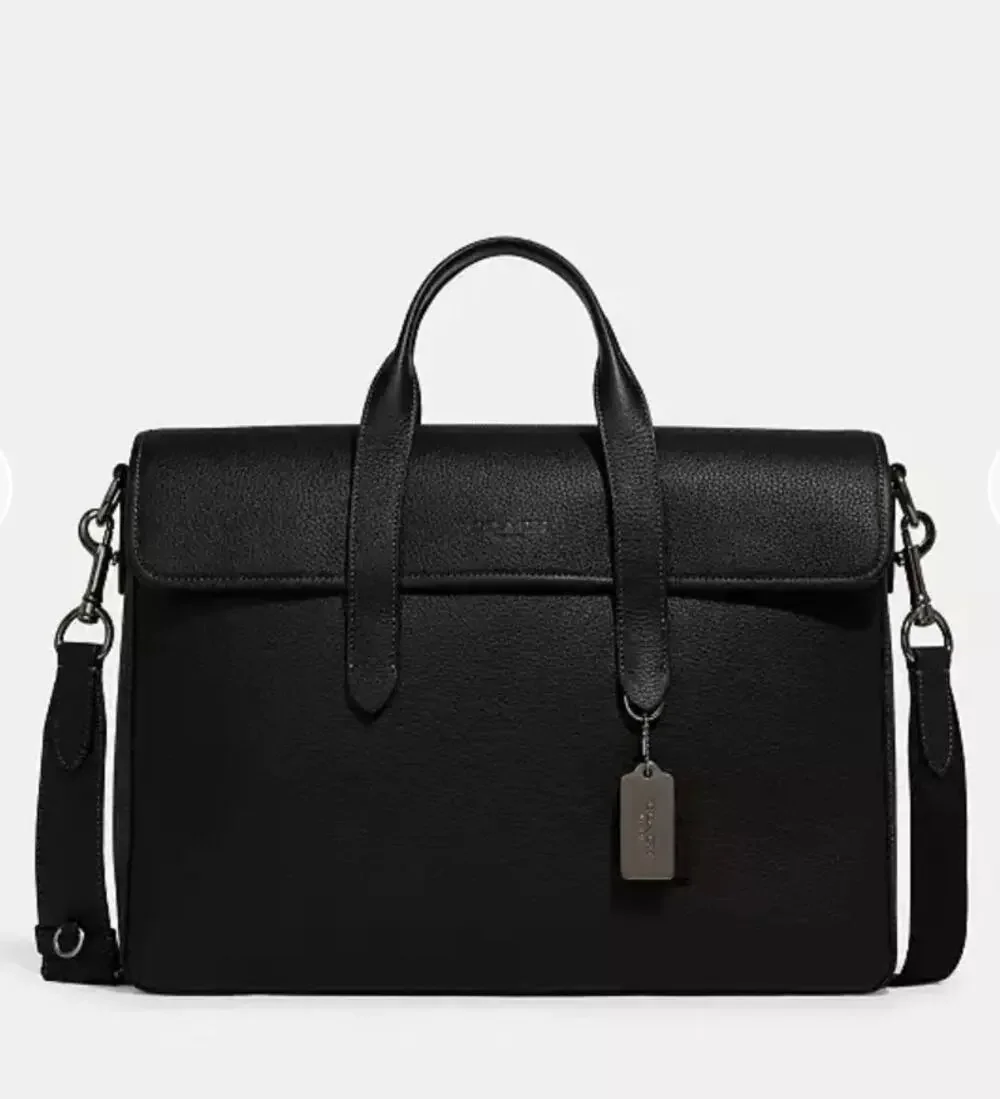 Coach Sullivan Black Pebbled Leather Briefcase Laptop Bag of office grandpacore